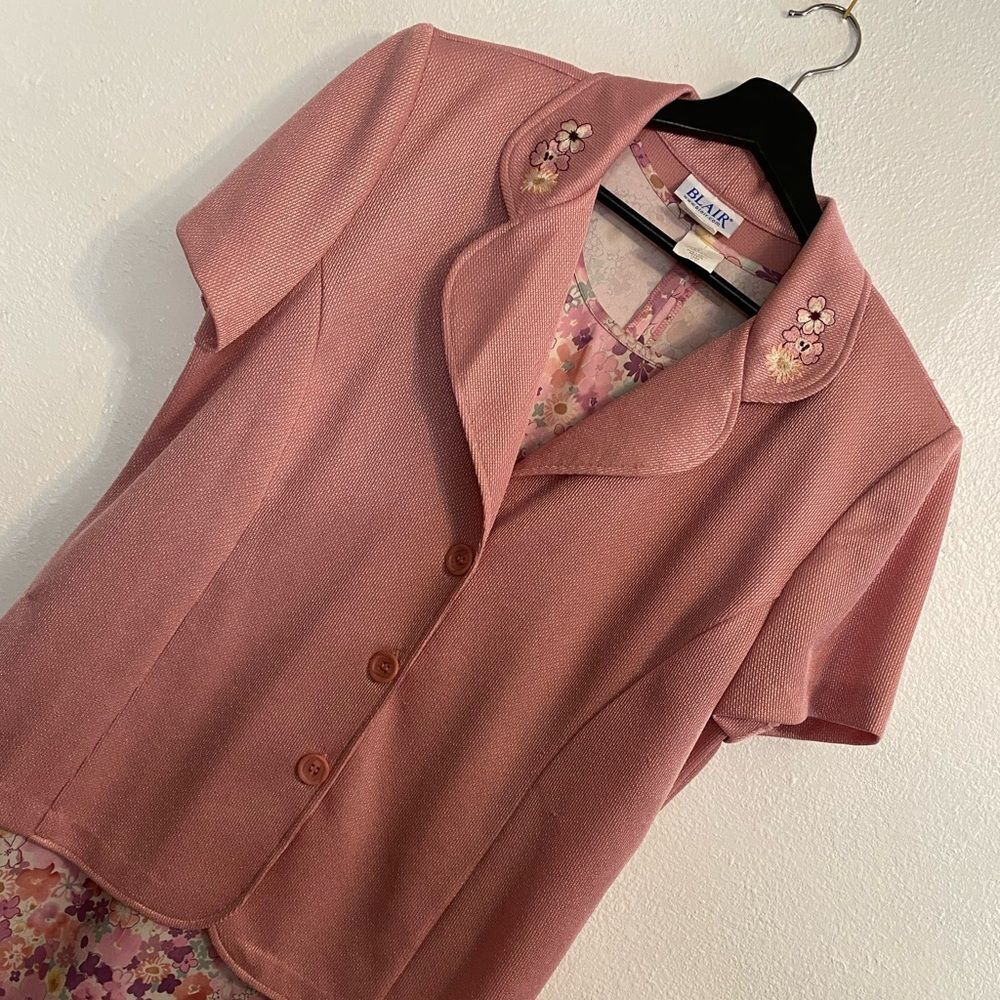 Vintage L Petite Pink Jacket Tank Dress Cottage Barbiecore Secretary Boho a-6